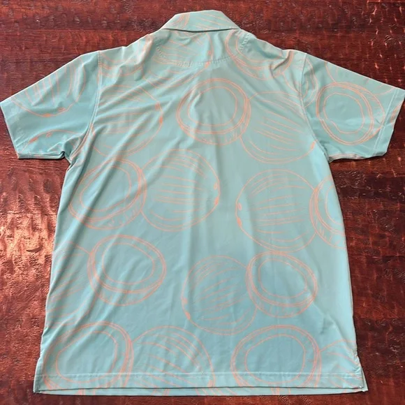 Five Birdies Men's Aqua Polo Shirt with Orange Coconut Accents - Picture 5 of 5